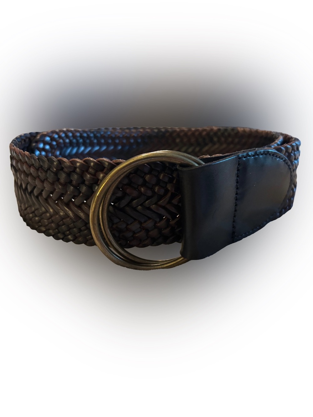 Talbots 2” Wide Braided Leather Waist Belt Dual Brass Rings